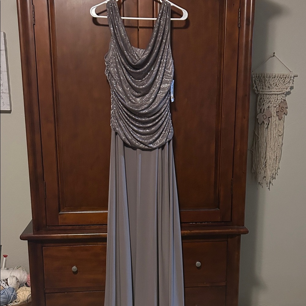 Elegant Gray Maxi Dress with Shimmering Top
